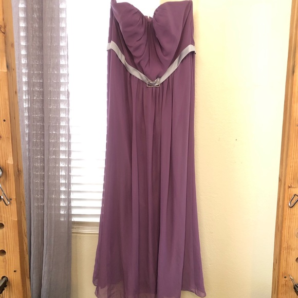 Purple Strapless Formal Dress with Silver Belt - Picture 3 of 9